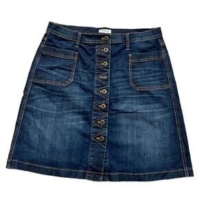 Orvis Denim Skirt Dark Wash 8 Button Front Woman’s Plus Sz  14 Country Farmhouse
